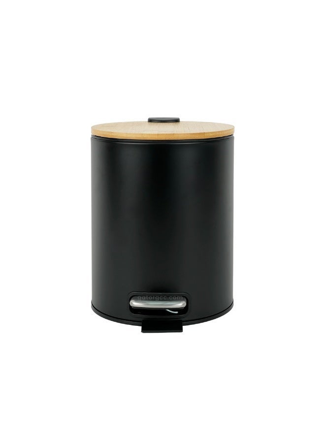 EK Bins Soft-Close Pedal Bin – Bamboo Top & Matte Black Body with Metal Pedal-5L - Image 2